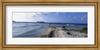 Tourist fishing on the beach, Sandy Cay, Carriacou, Grenada Fine Art Print
