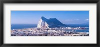 City with a cliff in the background, Rock Of Gibraltar, Gibraltar, Spain Framed Print
