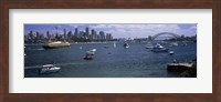 Boats in the sea with a bridge in the background, Sydney Harbor Bridge, Sydney Harbor, Sydney, New South Wales, Australia Fine Art Print