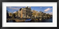 Boats and Buildings along a canal, Amsterdam, Netherlands Fine Art Print