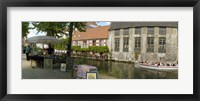 Flea market at a canal, Dijver Canal, Bruges, West Flanders, Belgium Fine Art Print