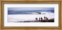 Silhouette of surfers standing on the beach, Australia Fine Art Print