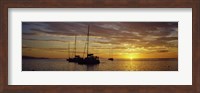 Silhouette of sailboats in the sea at sunset, Tahiti, French Polynesia Fine Art Print