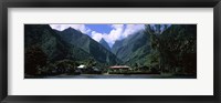Mountains and buildings on the coast, Tahiti, French Polynesia Fine Art Print