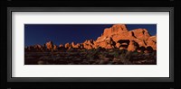 Rock formations on an arid landscape, Arches National Park, Moab, Grand County, Utah, USA Fine Art Print