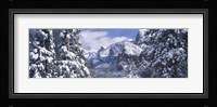 Mountains and waterfall in snow, Tunnel View, El Capitan, Half Dome, Bridal Veil, Yosemite National Park, California Fine Art Print
