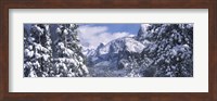 Mountains and waterfall in snow, Tunnel View, El Capitan, Half Dome, Bridal Veil, Yosemite National Park, California Fine Art Print