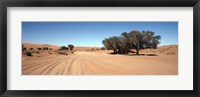 Tire tracks in an arid landscape, Sossusvlei, Namib Desert, Namibia Fine Art Print