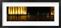 Buildings lit up at night with a tower in the background, Eiffel Tower, Paris, France Fine Art Print