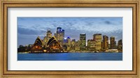 Opera house and buildings lit up at dusk, Sydney Opera House, Sydney Harbor, Sydney, New South Wales, Australia Fine Art Print