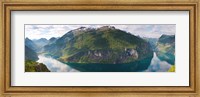 Reflection of mountains in fjord, Geirangerfjord, Sunnmore, Norway Fine Art Print