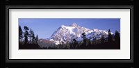 Mountain range covered with snow, Mt Shuksan, Picture Lake, North Cascades National Park, Washington State, USA Framed Print