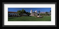 Cross with a church in the background, Mission Santa Barbara, Santa Barbara, California, USA Fine Art Print