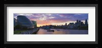 City hall with office buildings at sunset, Thames River, London, England Fine Art Print