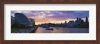 City hall with office buildings at sunset, Thames River, London, England Fine Art Print