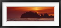 Silhouette of sea stack at sunrise, Washington State, USA Fine Art Print