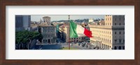 Italian flag fluttering with city in the background, Piazza Venezia, Vittorio Emmanuel II Monument, Rome, Italy Fine Art Print