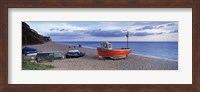 Boats on the beach, Branscombe Beach, Devon, England Fine Art Print