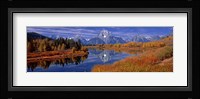 Reflection of mountains in the river, Mt Moran, Oxbow Bend, Snake River, Grand Teton National Park, Wyoming, USA Fine Art Print