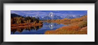 Reflection of mountains in the river, Mt Moran, Oxbow Bend, Snake River, Grand Teton National Park, Wyoming, USA Fine Art Print