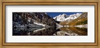 Reflection of snowy mountains in the lake, Maroon Bells, Elk Mountains, Colorado, USA Fine Art Print