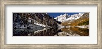 Reflection of snowy mountains in the lake, Maroon Bells, Elk Mountains, Colorado, USA Fine Art Print