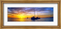 Silhouette of sailboats in the ocean at sunset, Tahiti, Society Islands, French Polynesia Fine Art Print
