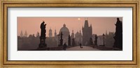 Charles Bridge at dusk with the Church of St. Francis in the background, Old Town Bridge Tower, Prague, Czech Republic Fine Art Print