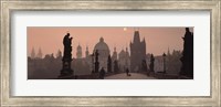 Charles Bridge at dusk with the Church of St. Francis in the background, Old Town Bridge Tower, Prague, Czech Republic Fine Art Print