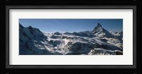 Skiers on mountains in winter, Matterhorn, Switzerland Fine Art Print