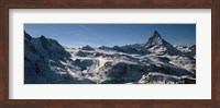Skiers on mountains in winter, Matterhorn, Switzerland Fine Art Print