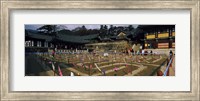 Tourists at a temple, Haeinsa Temple, Kayasan Mountains, Gyeongsang Province, South Korea Fine Art Print