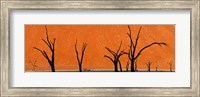 Dead trees by red sand dunes, Dead Vlei, Namib-Naukluft National Park, Namibia Fine Art Print