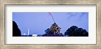 Iwo Jima Memorial at dusk with Washington Monument in the background, Arlington National Cemetery, Arlington, Virginia, USA Fine Art Print