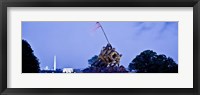 Iwo Jima Memorial at dusk with Washington Monument in the background, Arlington National Cemetery, Arlington, Virginia, USA Fine Art Print