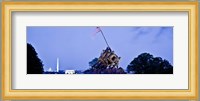 Iwo Jima Memorial at dusk with Washington Monument in the background, Arlington National Cemetery, Arlington, Virginia, USA Fine Art Print