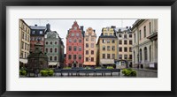 Benches at a small public square, Stortorget, Gamla Stan, Stockholm, Sweden Fine Art Print