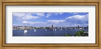 Sailboats in a lake with the city hall in the background, Riddarfjarden, Stockholm City Hall, Stockholm, Sweden Fine Art Print