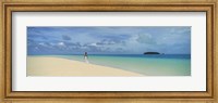 Woman in distance on sandbar, Aitutaki, Cook Islands Fine Art Print