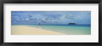 Woman in distance on sandbar, Aitutaki, Cook Islands Fine Art Print