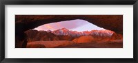 Rock formations with mountains in the background, Mt Whitney, Lone Pine Peak, California, USA Fine Art Print