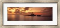 Silhouette of a palm tree on an island at sunset, Anse Severe, La Digue Island, Seychelles Fine Art Print