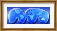Map of World from Goode's Homolosine Projection (blue) Fine Art Print
