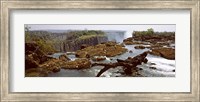 Log on the rocks at the top of the Victoria Falls with Victoria Falls Bridge in the background, Zimbabwe Fine Art Print