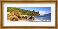 Rocks on a small beach on North Island, Seychelles Fine Art Print