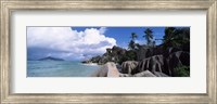 Anse source d'Argent beach with Praslin Island in background, La Digue Island, Seychelles Fine Art Print