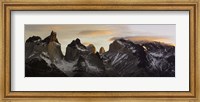 Snowcapped mountain range, Paine Massif, Torres del Paine National Park, Magallanes Region, Patagonia, Chile Fine Art Print