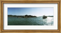 Rocky island and boat in the Mediterranean sea, Sunken City, Kekova, Antalya Province, Turkey Fine Art Print