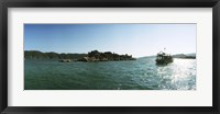 Rocky island and boat in the Mediterranean sea, Sunken City, Kekova, Antalya Province, Turkey Fine Art Print