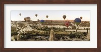 Mulit colored hot air balloons at sunrise over Cappadocia, Central Anatolia Region, Turkey Fine Art Print